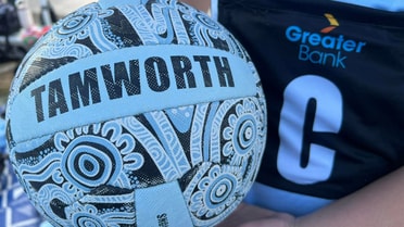 Tamworth Netball and Greater Bank logo on Netball bib