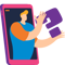 Cartoon man holding phone with question mark
